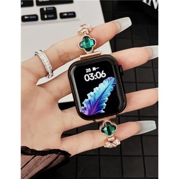 NEW Diamond Bling Green/Rose Gold Apple Watch Band